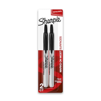 Sharpie Retractable Permanent Markers, Fine Tip, Black, 2/Pack (32724)