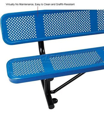 Global Industrial 6' Outdoor Steel Picnic Bench w/ Backrest, Perforated Metal, Blue (694557BL)
