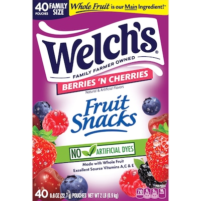 Welchs Gluten Free Berries n Cherries Fruit Snacks, 0.8 oz., 40 Packs/Box (PIM84062)