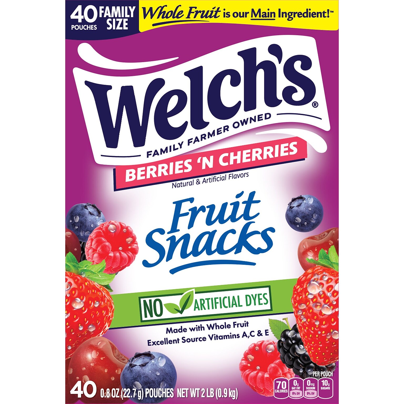 Welchs Gluten Free Berries n Cherries Fruit Snacks, 0.8 oz., 40 Packs/Box (PIM84062)