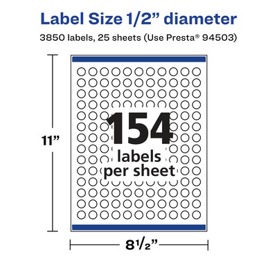 Avery Laser/Inkjet Circle Multipurpose Labels, 1/2" Dia., Clear, 3850/Pack (94503)