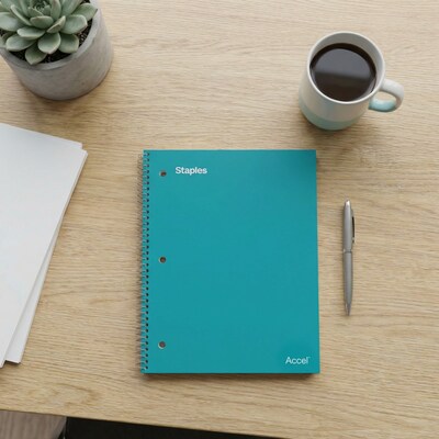 Staples Premium Poly 1-Subject Notebook, 8" x 10.5", Wide Ruled, 100 Sheets, Teal (ST20961D)