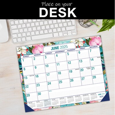 2025-2026 Global Printed Products Teal Floral 22" x 17" Desk Pad Calendar, Multicolor (NAD26-DP-17)