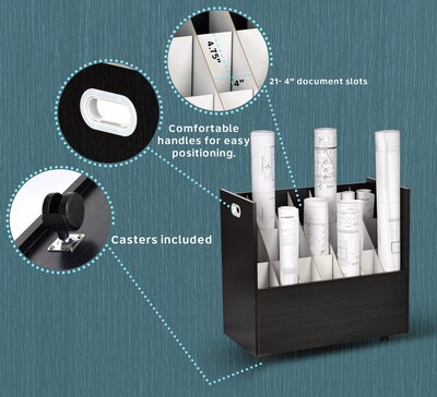 AdirOffice 21-Slot Mobile Roll File Cabinet, 28.5H x 30W x 15.75D, Black (625-BLK-KIT1)