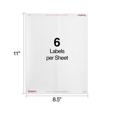 Staples® Laser/Inkjet Shipping Labels, 3 1/3" x 4", White, 6 Labels/Sheet, 250 Sheets/Pack, 1500 Labels/Box (ST18067-CC)