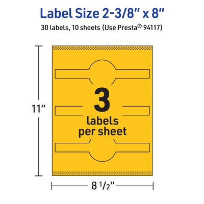 Avery Cigar Laser/Inkjet Multipurpose Labels, 2-3/8" x 8", Bright Yellow (30/Pack)