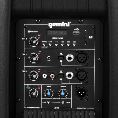 Gemini 2000 Watt 15" LED Bluetooth Loudspeaker, Black (AS-2115-BT-LT-PK)
