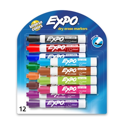 TRU RED™ Tank Dry Erase Markers, Chisel Tip, Assorted, 12/Pack