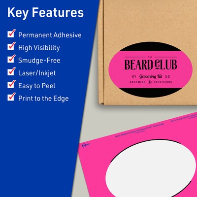 Avery Laser/Inkjet Oval Multipurpose Labels, 4" x 6", Neon Magenta, 80/Pack (94057)