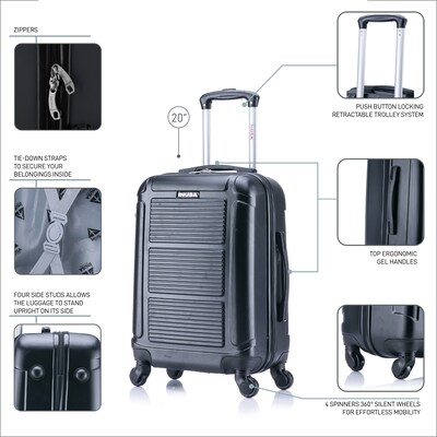 InUSA Pilot 20" Hardside Carry-On Suitcase, 4-Wheeled Spinner, TSA Checkpoint Friendly, Black (IUPIL00S-COA)