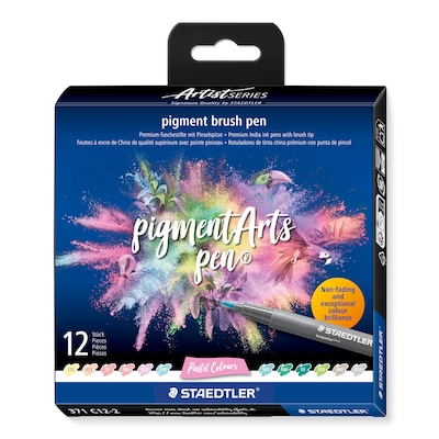 Staedtler Artist Series Pastel Pigment Brush Pens, Assorted Inks, 12/Pack (371 C12-2 10 35)