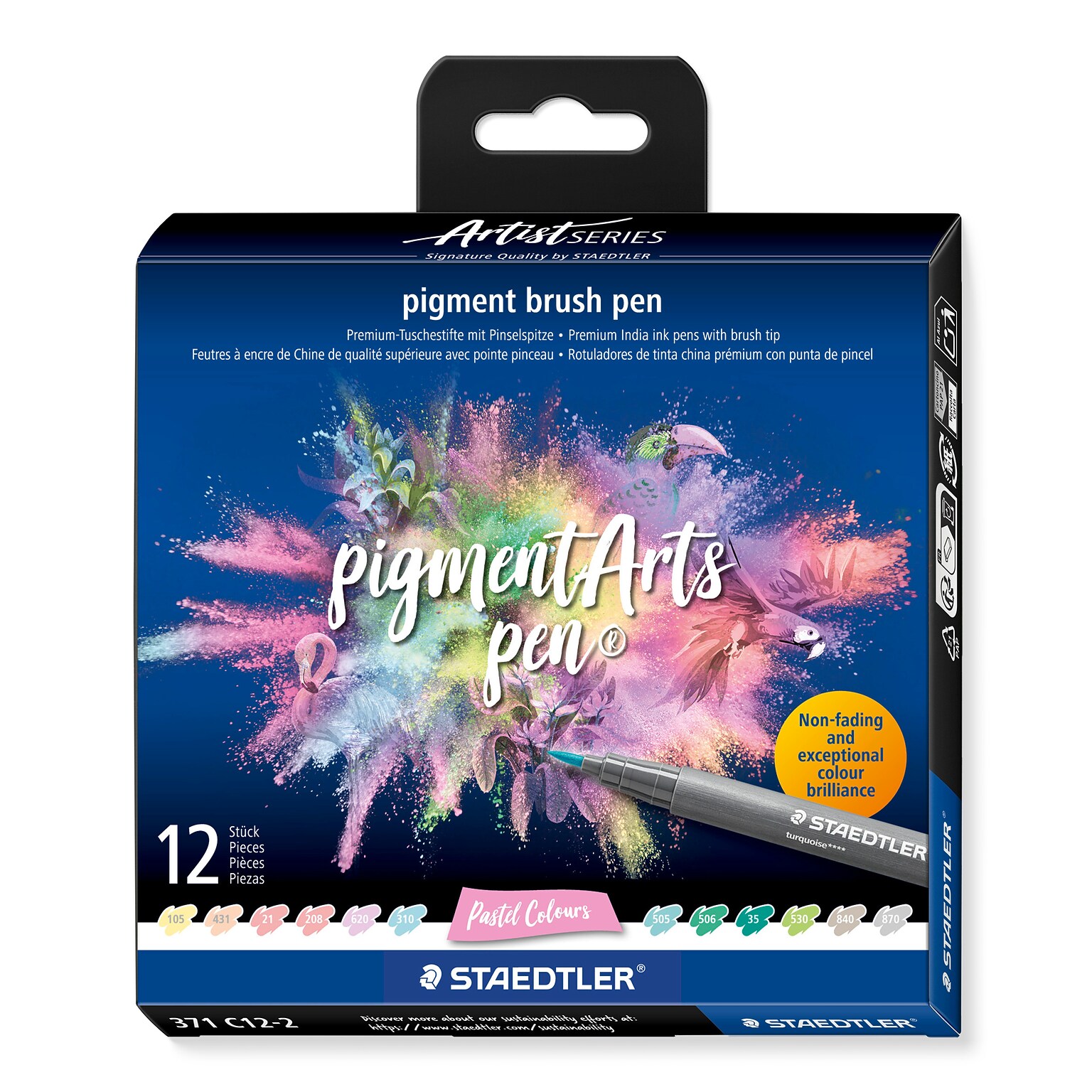 Staedtler Artist Series Pastel Pigment Brush Pens, Assorted Inks, 12/Pack (371 C12-2 10 35)