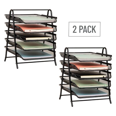 Mind Reader Metal 5-Tier Stackable Paper Desk Tray Organizer, Black, 2/Pack (5TPAP2PK-BLK)