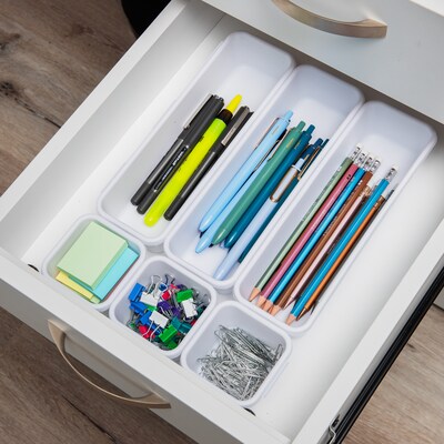 Mind Reader 8-Piece Plastic Drawer Organizer, White (8INTBOX-WHT)