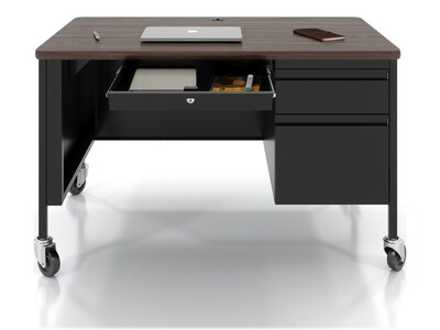 Hirsh 48"W Single-Pedestal Mobile Teacher's Desk, Black/Walnut (22646)