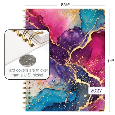 2027 Excello Brands 9" x 11" Weekly & Monthly Standard Planner, Paperboard Cover, Rainbow Gold Marble (FSHN-CY27-8511-36)