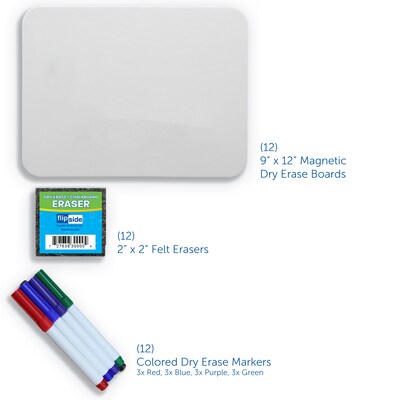 Flipside Magnetic Dry-Erase Whiteboard Set, 9 x 12, 12/Pack (31004)