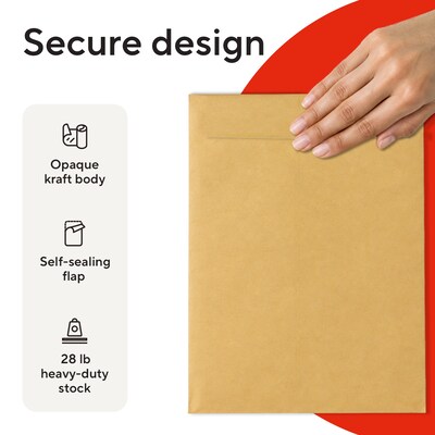 Staples 9 x 12 Self-Seal Catalog Envelopes, Brown Kraft, Heavy-Duty Mailing Envelopes, Secure Peel & Seal Closure, 250/Box