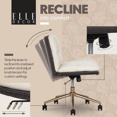 Elle Decor Ariana Armless Ergonomic Fabric Swivel Computer and Desk Chair, Cream (60121-CRM)
