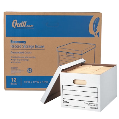 Quill Brand® 35% Recycled Corrugated File Storage Boxes, Lift-Off Lid, Letter/Legal Size, White, 12/Carton (00456)