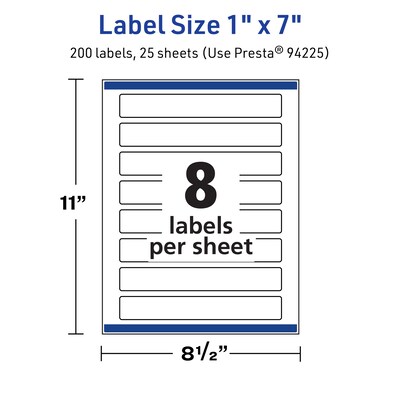 Avery TrueBlock Laser/Inkjet Rectangle Multipurpose Labels, 1" x 7", White, 200/Pack (94225)