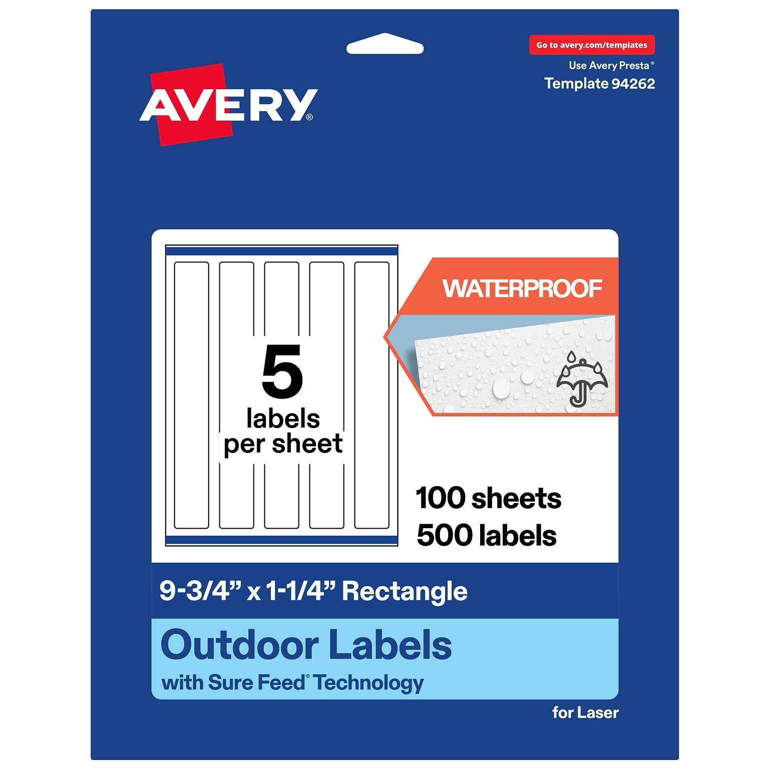 Avery Waterproof Rectangle Laser Multipurpose Labels, 9.75 x 1.25, White, 500/Box (19479399383)