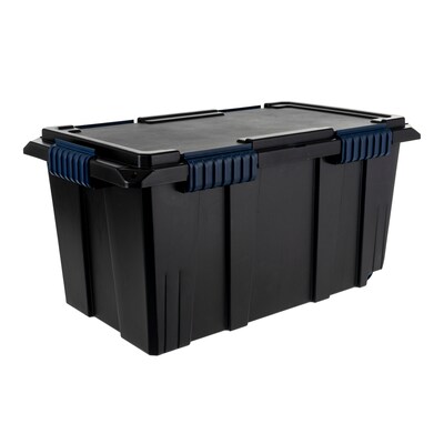 Remington Heavy-Duty Rolling 20 Gal. Storage Container with Latching Lid, Plastic, Black & Blue, 2/Pack (100217)