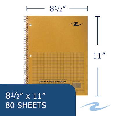 Roaring Spring Paper Products 1-Subject Notebooks, 8.5 x 11, Graph Ruled, 80 Sheets, Brown, 24/Car