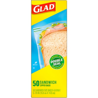 Glad Double Zipper Sandwich Bag, 50 Bags/Box (57263)