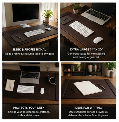 SUM Anti-Slip Faux leather Desk Pad with Side Rail, 34.5" x 24", Brown (OSCDPD001)