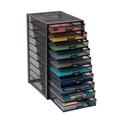 Mind Reader 10-Compartment Metal Mesh File Storage Drawers, Black (10CABMESH-BLK)