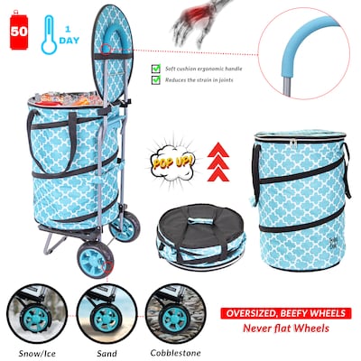 Dbest Bigger Cooler Trolley Dolly Insulated Folding Shopping Cart with Removable Bag, Moroccan Tile (01-920)