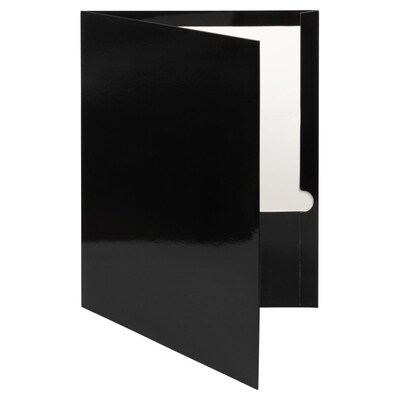 JAM Paper Glossy 2 Pocket Cardstock Presentation Folder, Black, 50/Box (385Gblc)