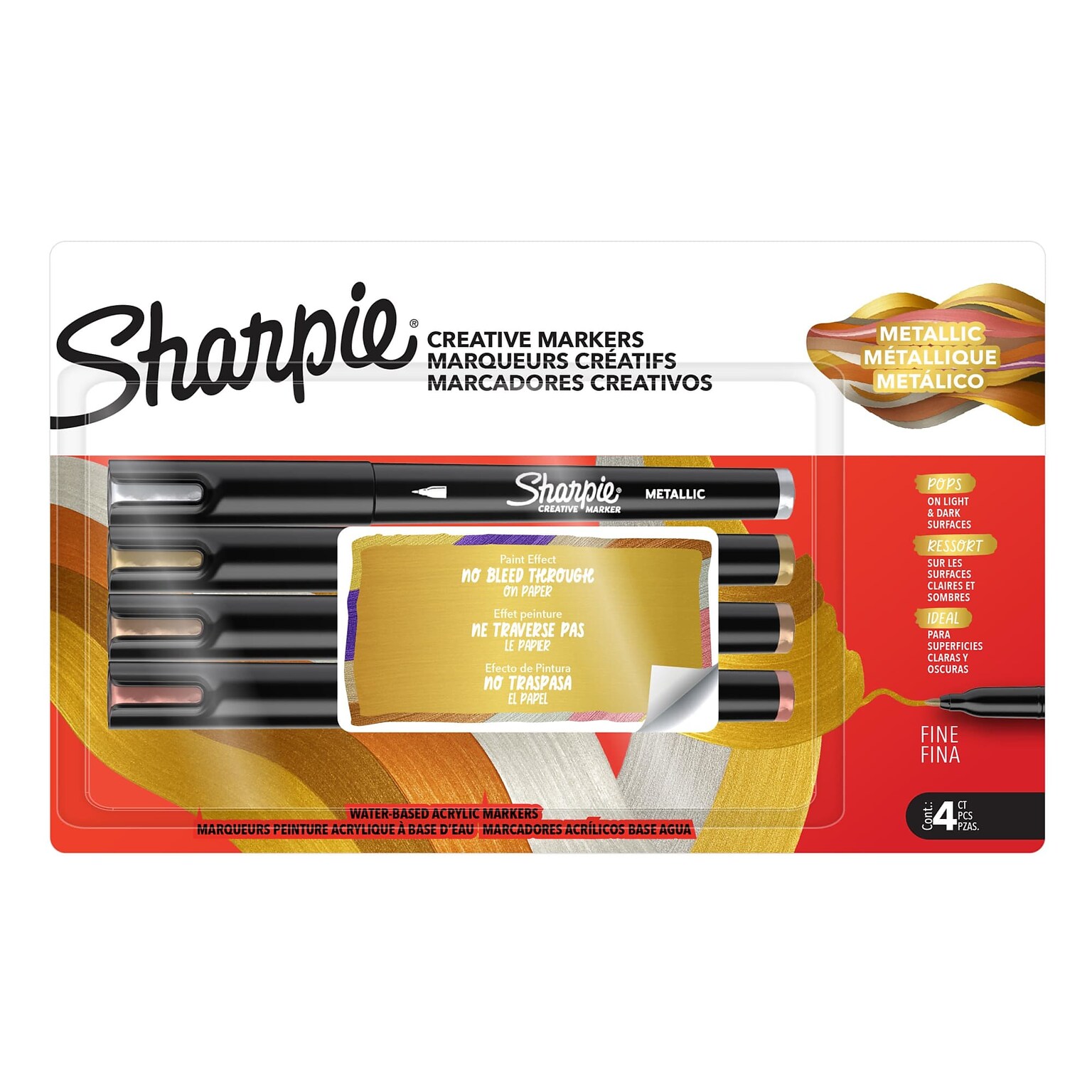 Sharpie Creative Liquid Ink Markers, Fine Tip, Metallic, 4/Pack (2221928)