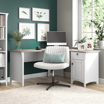 Bush Furniture Salinas 60" L-Shaped Desk, Shiplap Gray/Pure White (SAD160G2W-03)