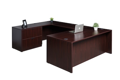 Boss Office Products 71 U-Shaped Desk with Lateral File, Mahogany (GROUPA8-M)