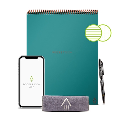 Rocketbook Flip Reusable Smart Notepad, 8.5" x 11", Lined & Dot Grid Ruled, 32 Pages, Teal (FLP-L-RC-CCE)