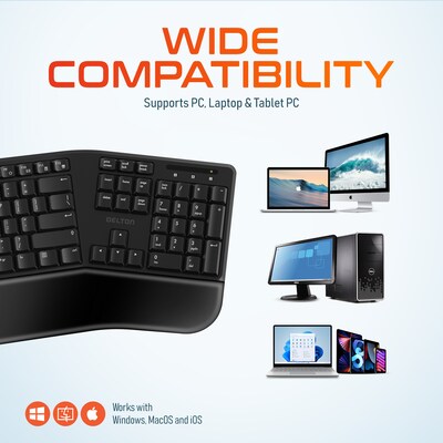 Delton G18 Wireless Ergonomic Keyboard and Optical Mouse Combo, Black (DKMKITERG18-WB)