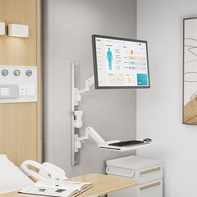 Mount-It! MedHub Wall Mounted, Flexible Workstation With WallTrack for Monitors up to 43, Matte Whi