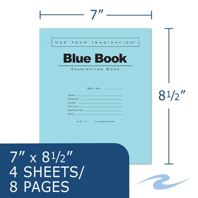 Roaring Spring Paper Products 1-Subject Exam Notebooks, 7" x 8.5", Wide Ruled, 4 Sheets, Blue (ROA77510)