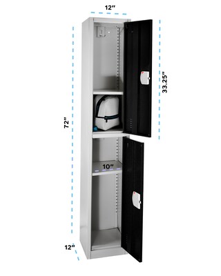 AdirOffice 72"H 2-Tier Black Storage Locker (ADI629-202-BLK-DL)