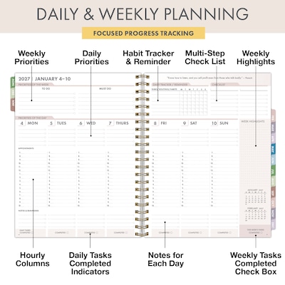 2027 Excello Brands 9.3" x 11" Weekly & Monthly Standard Planner, Paperboard Cover, Pastel Peacock (ESPRO-DLX-CY27-8511-61)