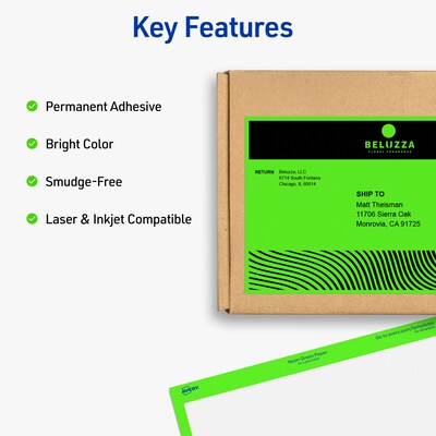 Avery Laser Shipping Labels, 5-1/2 x 8-1/2, Neon Green, 200 Labels/Box (5952)