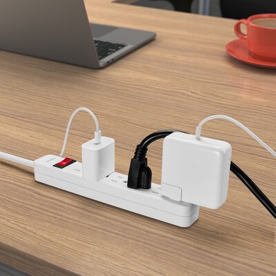 Staples TECH 6-Outlet Power Strip, 15' Cord, White, 2/Pack (42321)
