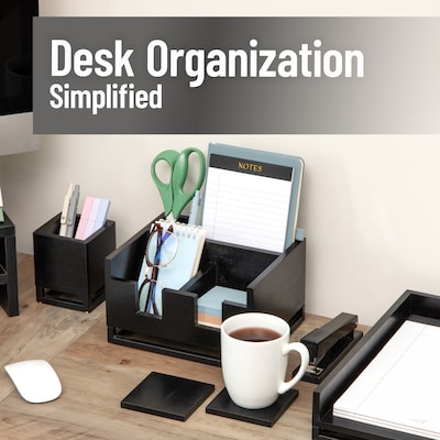 Mind Reader Desktop Organizer with 2 Coasters, 3 Compartments, Black (COASDORG-BLK)