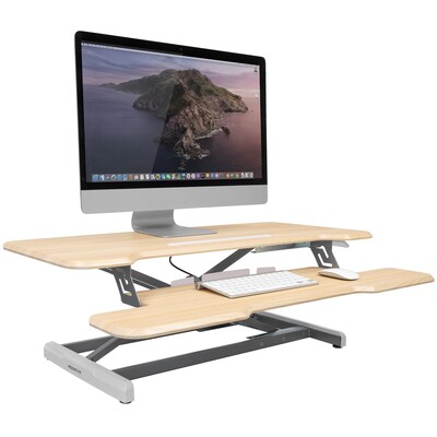 Mount-It! 5-19H Adjustable Extra-Wide Sit-Stand Desk Converter, Maple Woodgrain (MI-15007)