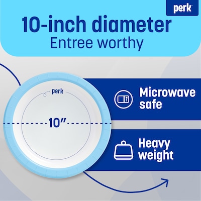 Perk™ Heavy-Weight Paper Plates, 10, Blue/White, 125/Pack (PK54330)