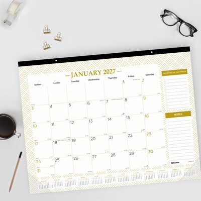 2027 Blueline Classic Gold 22" x 17" Monthly Desk Pad Calendar, White/Gold (C199003-27)