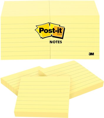 Post-it Notes, 3 x 3, Canary Yellow, Lined, 100 Sheets/Pad, 12 Pads/Pack (630SS)