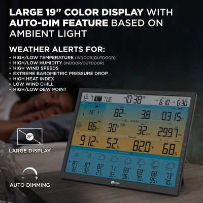 Logia 7-in-1 Wireless Weather Station w/ 8-Day Forecast, Wi-Fi, Solar Cell & 19" LED Display (LOWSC717FWB19)